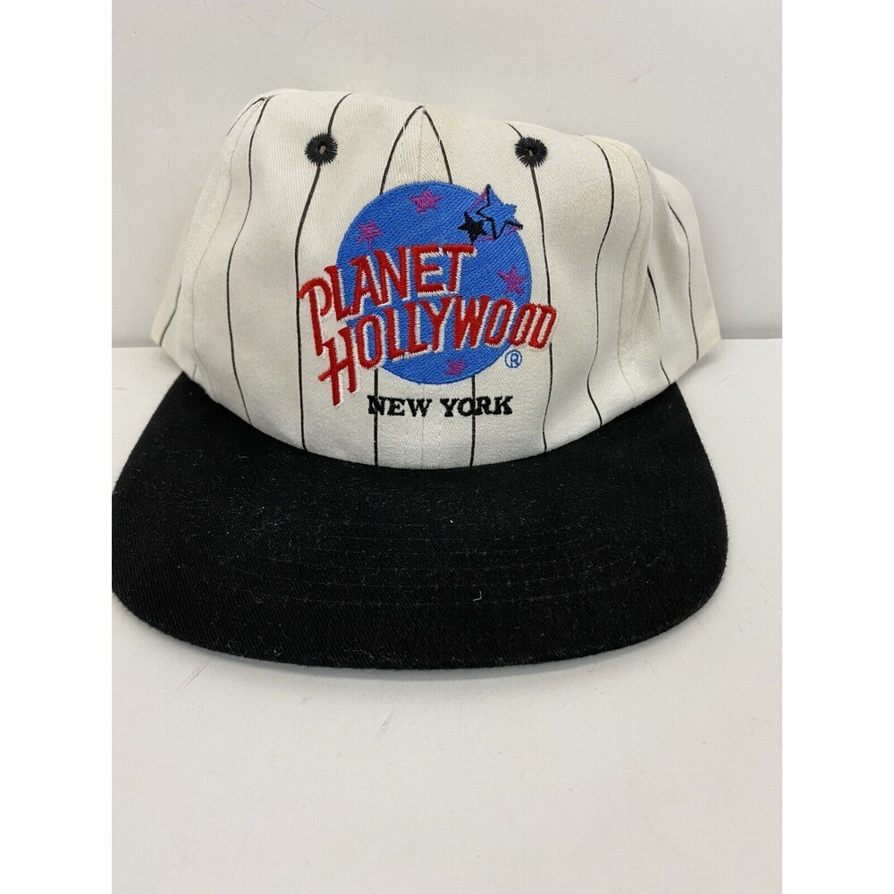 Planet Hollywood New York Snapback Hat VTG White Pinstripe Embroidered 90s As Is